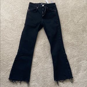 ZARA BLACK DISTRESSED KICK FLARE JEANS